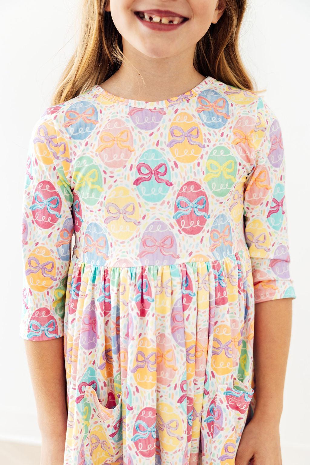 Egg-stra Cute 3/4 Sleeve Pocket Twirl Dress 3