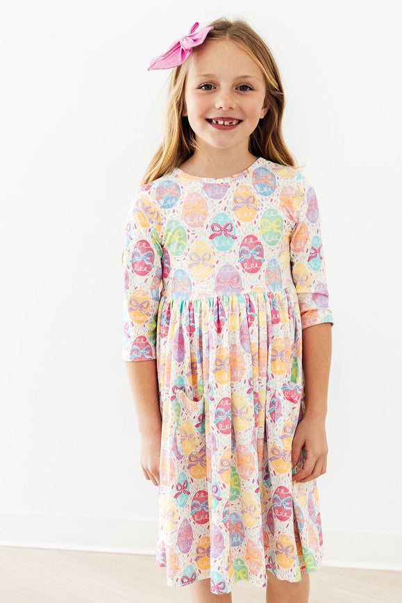 Egg-stra Cute 3/4 Sleeve Pocket Twirl Dress 8