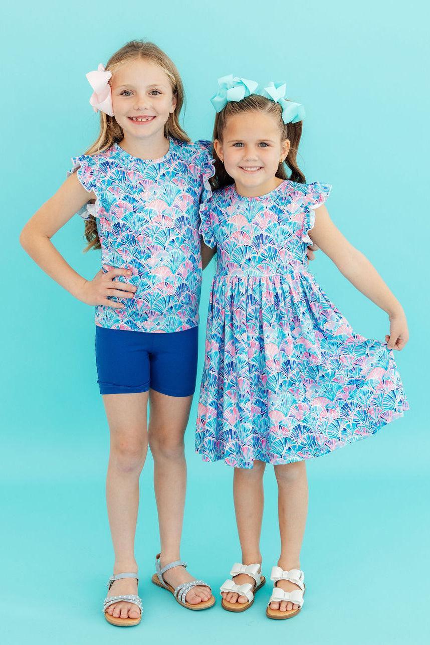 Seaside Shells Flutter Sleeve Twirl Dress 2