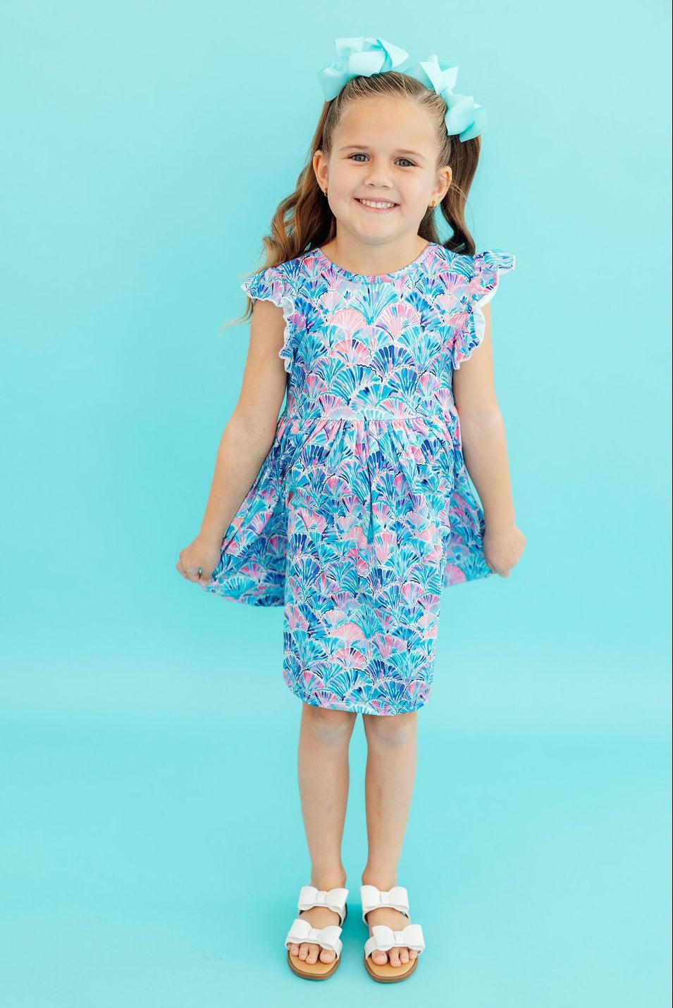 Seaside Shells Flutter Sleeve Twirl Dress 3