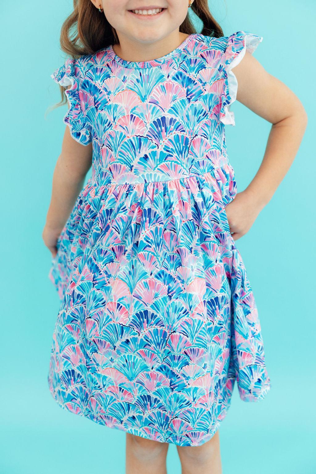 Seaside Shells Flutter Sleeve Twirl Dress 1