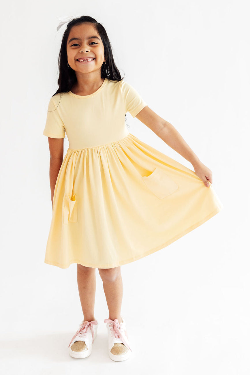 Butter Yellow S/S Pocket Twirl Dress 2