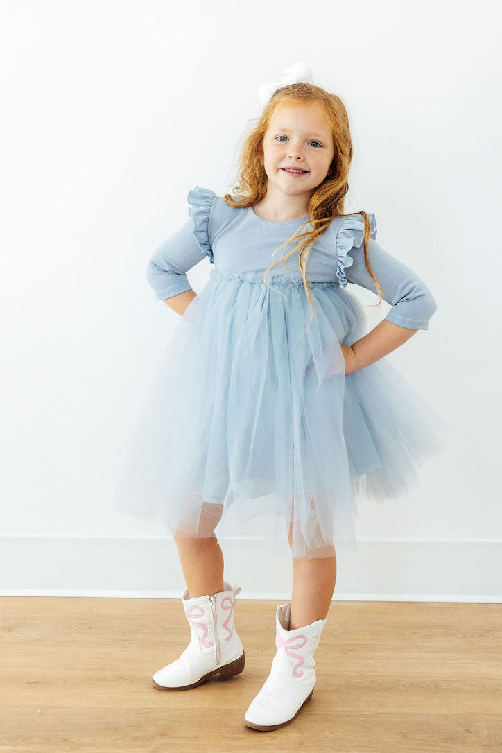 Bluebird Shimmer 3/4 Sleeve Tutu Dress 2