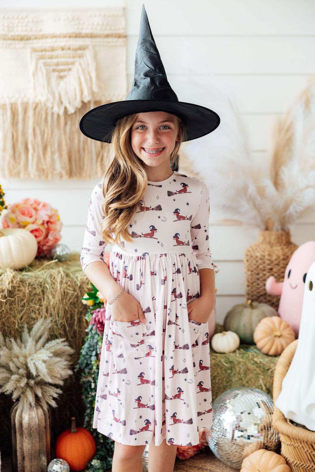 Happy Howl-oween 3/4 Sleeve Pocket Twirl Dress 1