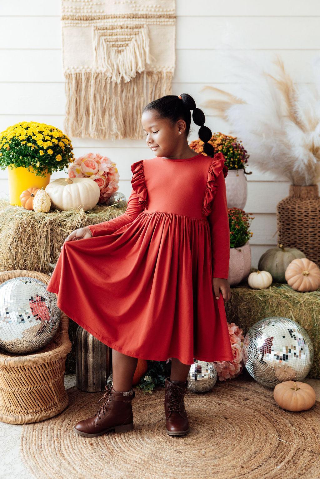 Pumpkin Spice L/S Ruffle Twirl Dress 2