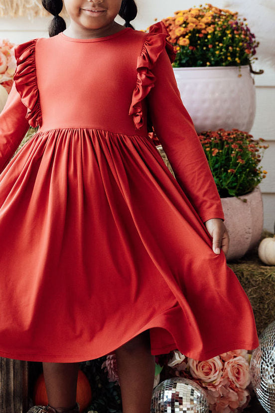 Pumpkin Spice L/S Ruffle Twirl Dress 1