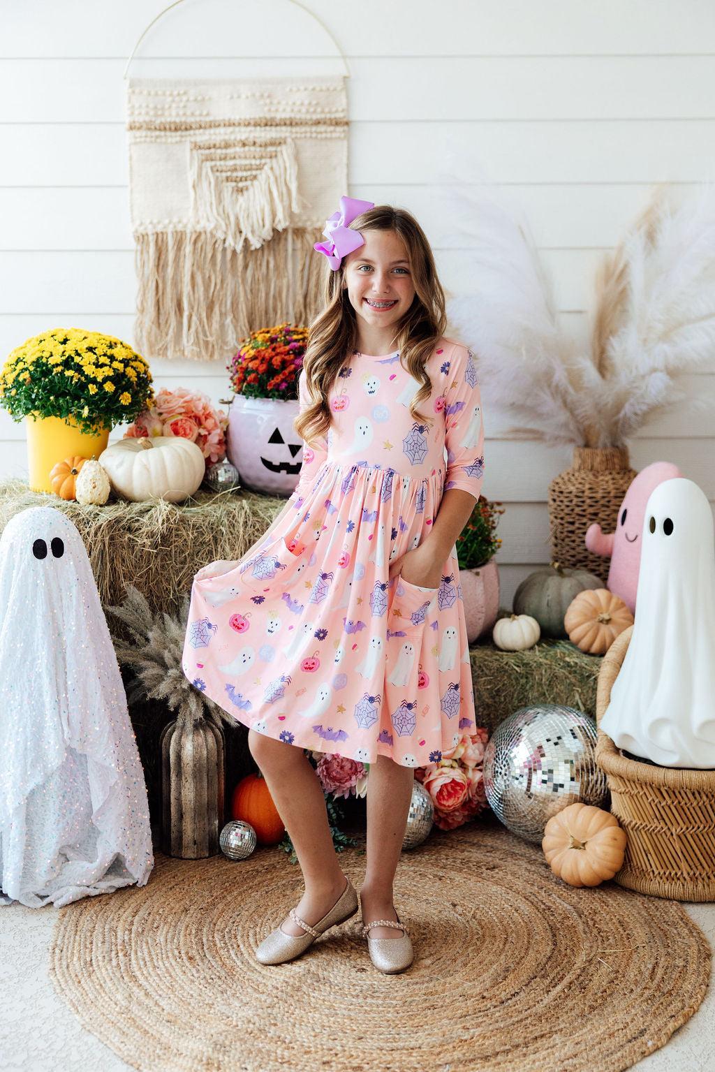 Spooky Sweetheart 3/4 Sleeve Pocket Twirl Dress 5