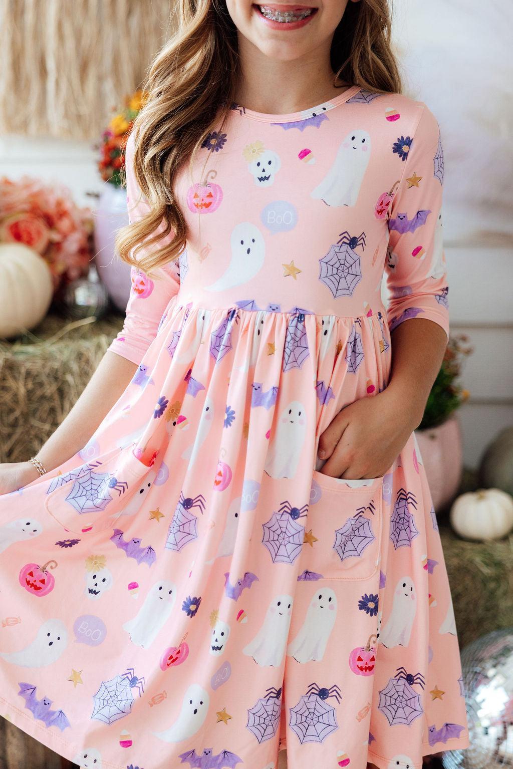 Spooky Sweetheart 3/4 Sleeve Pocket Twirl Dress 1