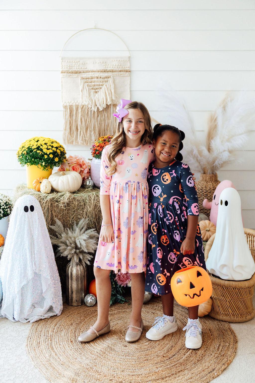 Spooky Sweetheart 3/4 Sleeve Pocket Twirl Dress 3