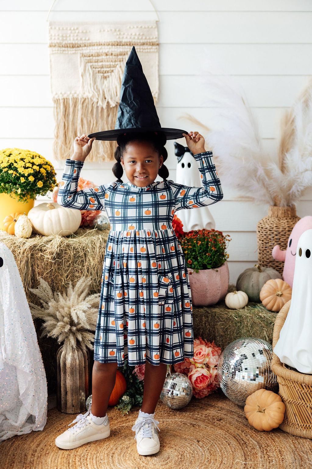 Plaid Pumpkins L/S Pocket Twirl Dress 3