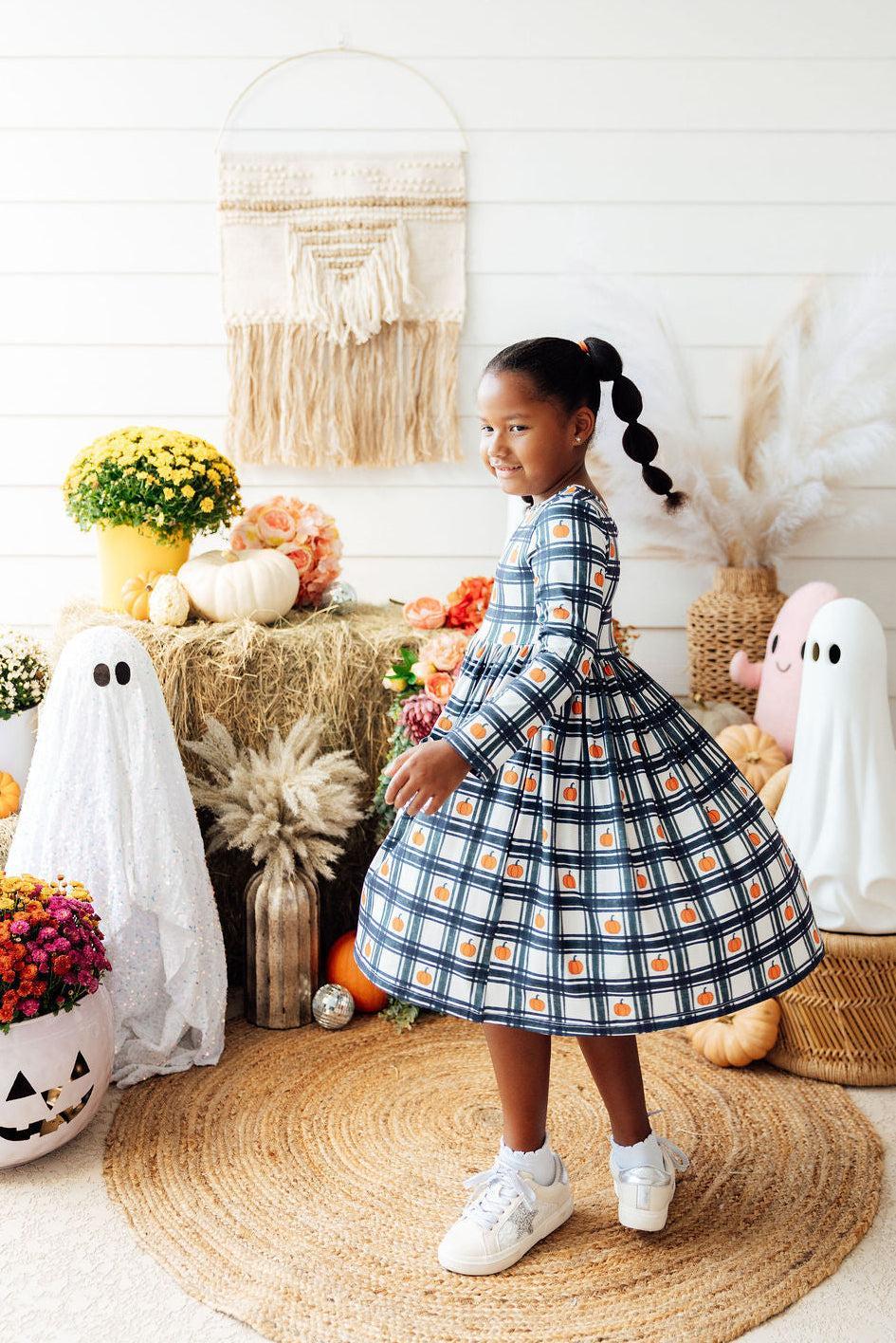 Plaid Pumpkins L/S Pocket Twirl Dress 2