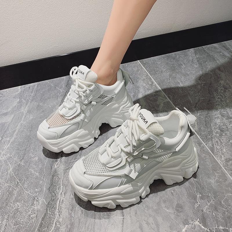 Modern Thick Platform Sneakers White Woman Vulcanize Shoes Luxury Tennis Sneakers Trainers Lace Up Fashion Comfortable Walking Footwear New Lightweight Sneakers 11