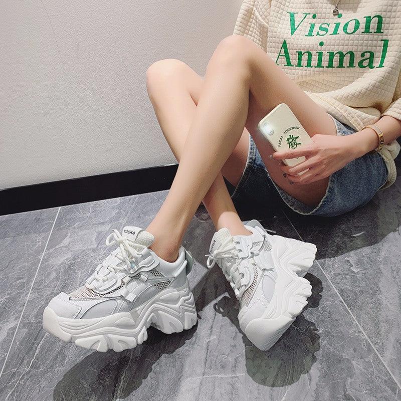 Modern Thick Platform Sneakers White Woman Vulcanize Shoes Luxury Tennis Sneakers Trainers Lace Up Fashion Comfortable Walking Footwear New Lightweight Sneakers 9