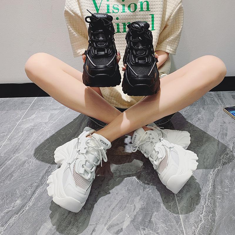 Modern Thick Platform Sneakers White Woman Vulcanize Shoes Luxury Tennis Sneakers Trainers Lace Up Fashion Comfortable Walking Footwear New Lightweight Sneakers 6