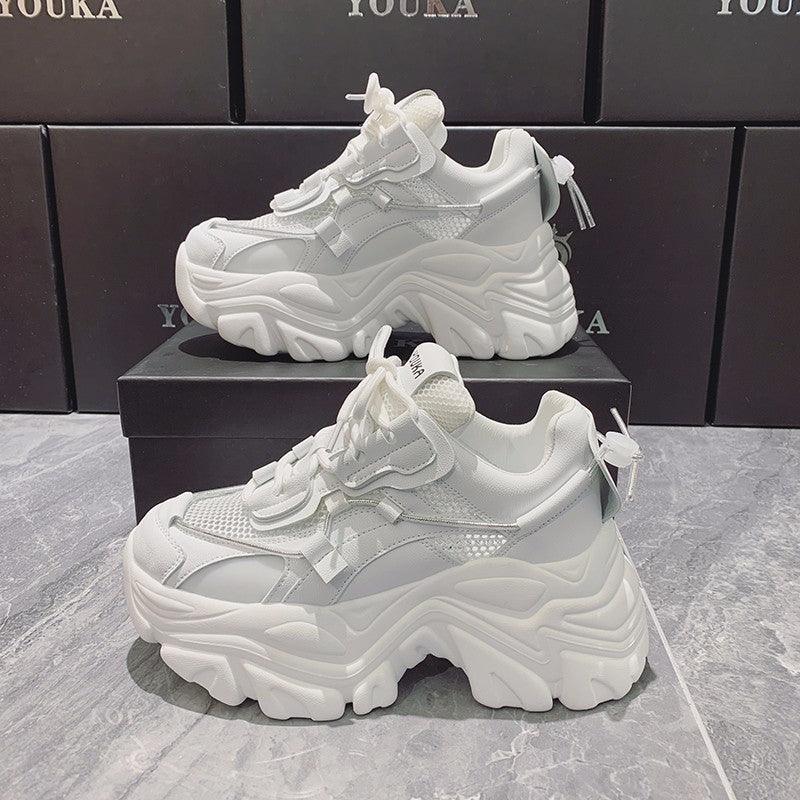 Modern Thick Platform Sneakers White Woman Vulcanize Shoes Luxury Tennis Sneakers Trainers Lace Up Fashion Comfortable Walking Footwear New Lightweight Sneakers 15