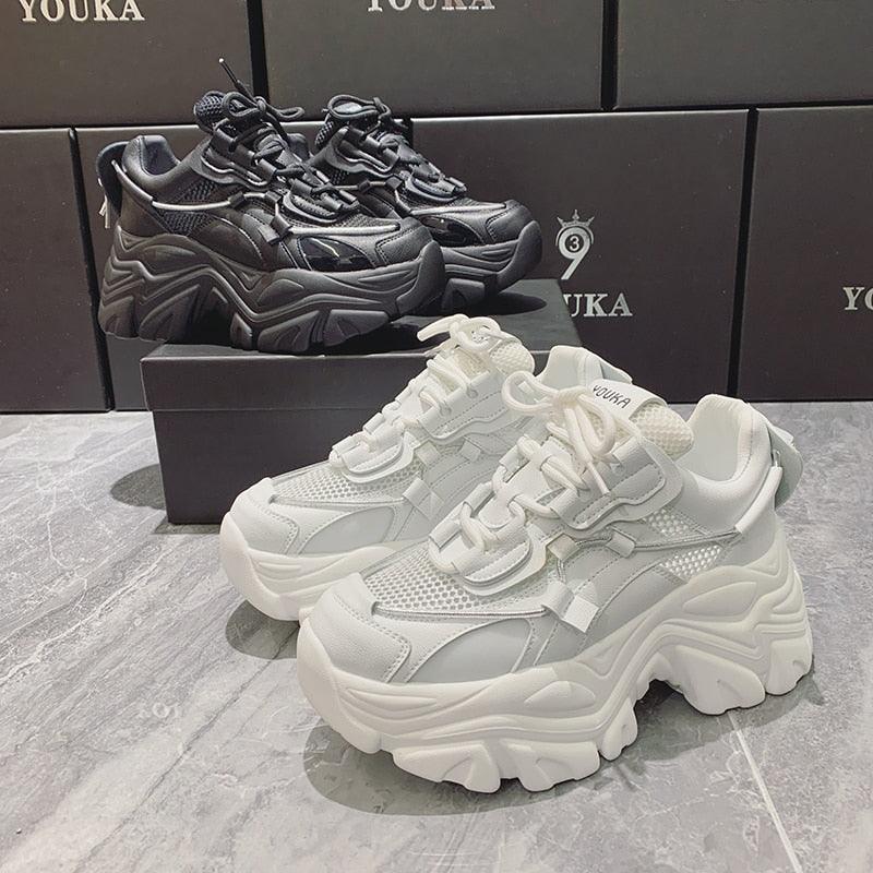 Modern Thick Platform Sneakers White Woman Vulcanize Shoes Luxury Tennis Sneakers Trainers Lace Up Fashion Comfortable Walking Footwear New Lightweight Sneakers 27