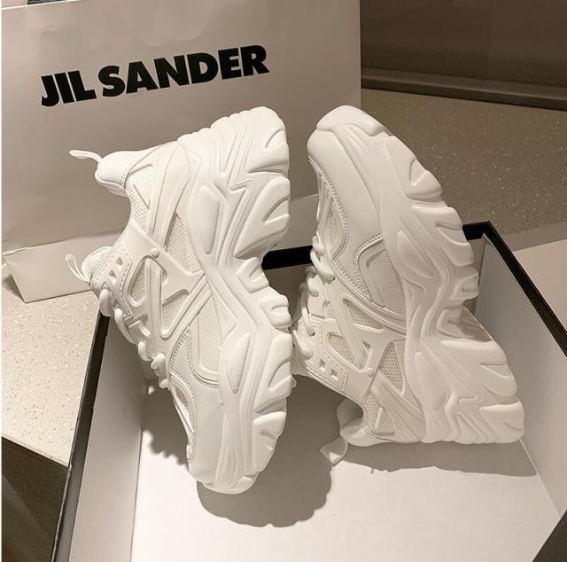 Modern Thick Platform Sneakers White Woman Vulcanize Shoes Luxury Tennis Sneakers Trainers Lace Up Fashion Comfortable Walking Footwear New Lightweight Sneakers 26