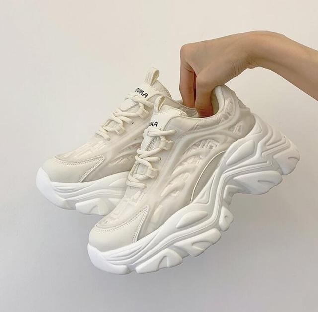 Modern Thick Platform Sneakers White Woman Vulcanize Shoes Luxury Tennis Sneakers Trainers Lace Up Fashion Comfortable Walking Footwear New Lightweight Sneakers 12