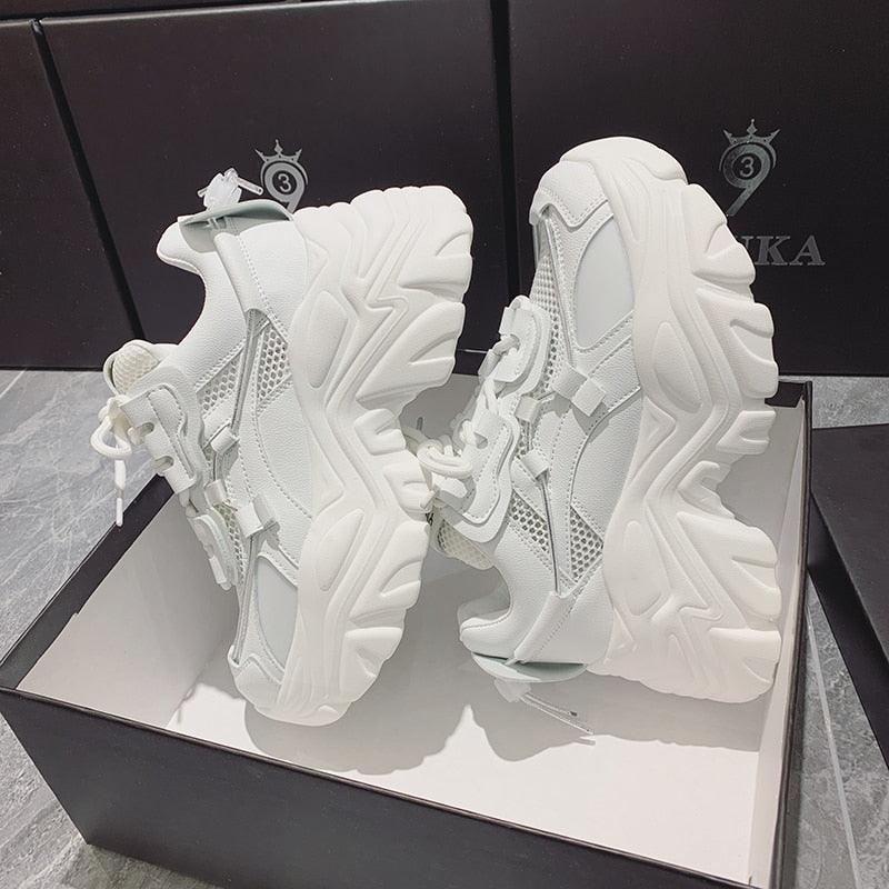 Modern Thick Platform Sneakers White Woman Vulcanize Shoes Luxury Tennis Sneakers Trainers Lace Up Fashion Comfortable Walking Footwear New Lightweight Sneakers 4