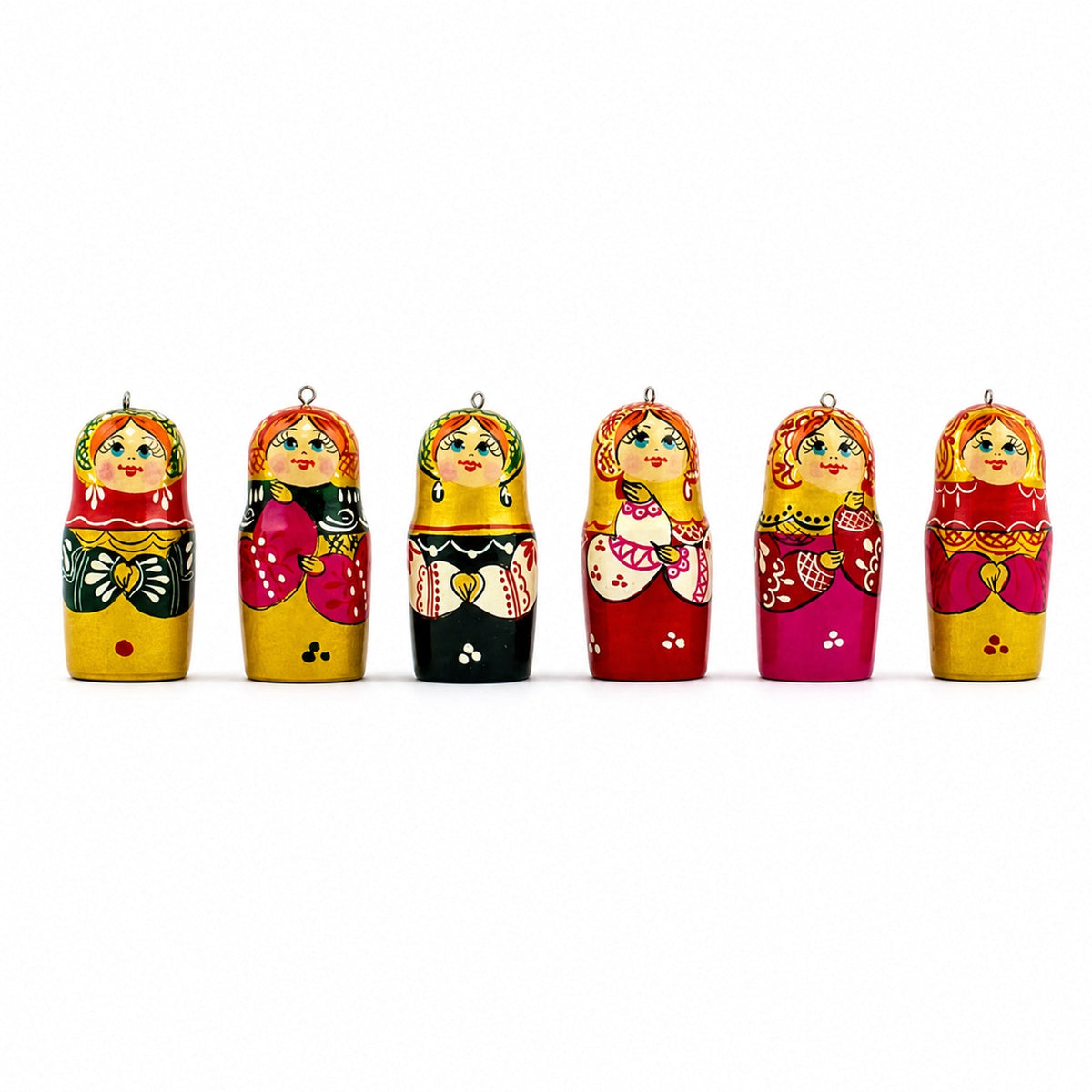 Set of 6 Wooden Nesting Doll Ornaments - 2.15" Christmas Matryoshka 1