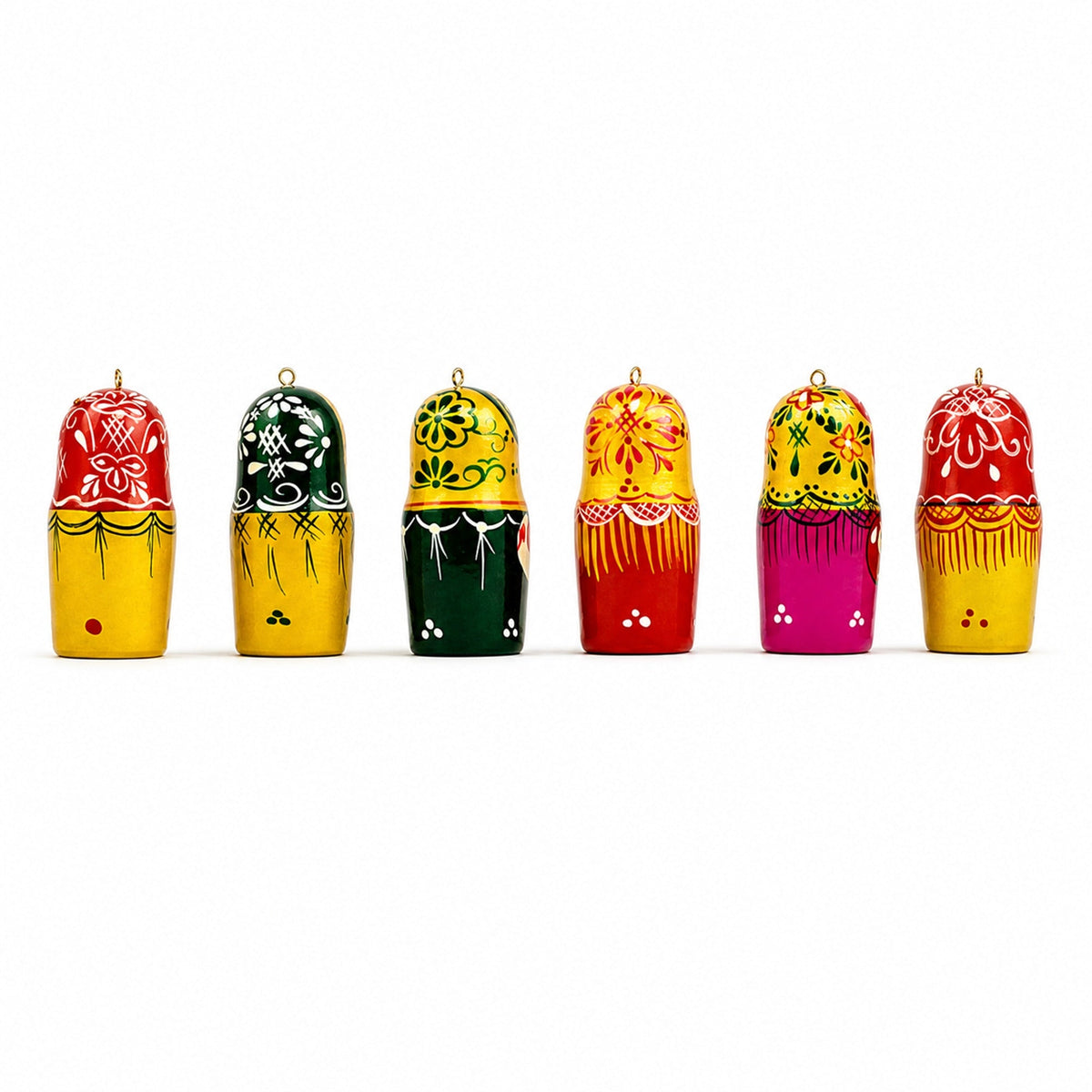 Set of 6 Wooden Nesting Doll Ornaments - 2.15" Christmas Matryoshka 2