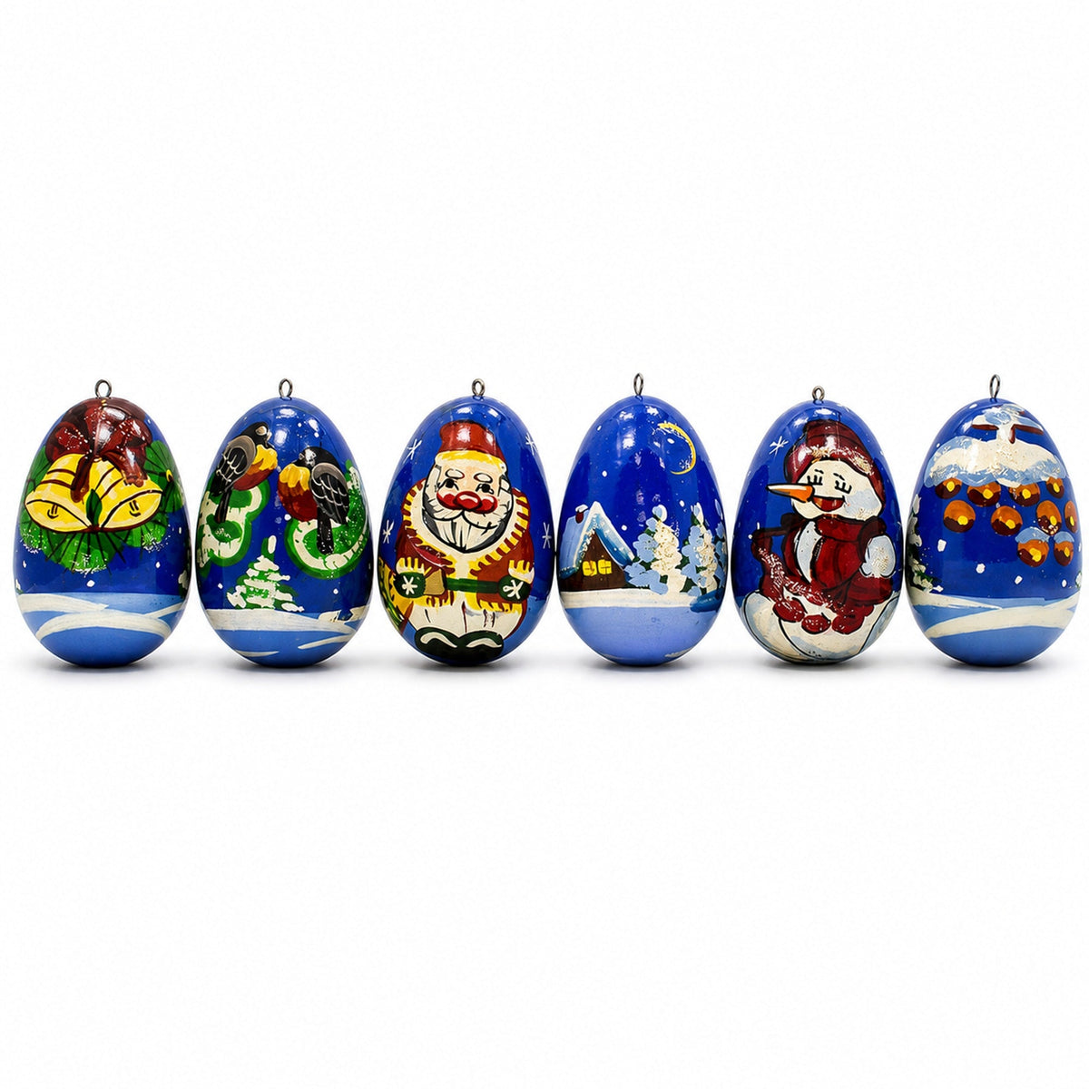 6 Santa with Snowman and Birds Wooden Christmas Ornaments 2.25 Inches 1