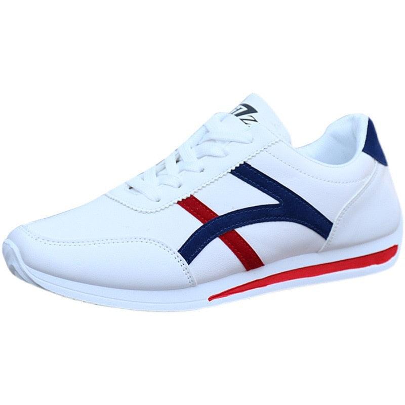 New Men's Fashion Leather Non-Slip White Casual Sports Round Toe Low-Top Comfortable Running High Quality Mens Casual Flat Footwear Classic White Mens Fashion Walking Sneakers 3