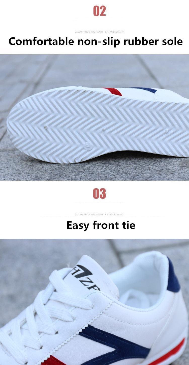 New Men's Fashion Leather Non-Slip White Casual Sports Round Toe Low-Top Comfortable Running High Quality Mens Casual Flat Footwear Classic White Mens Fashion Walking Sneakers 8