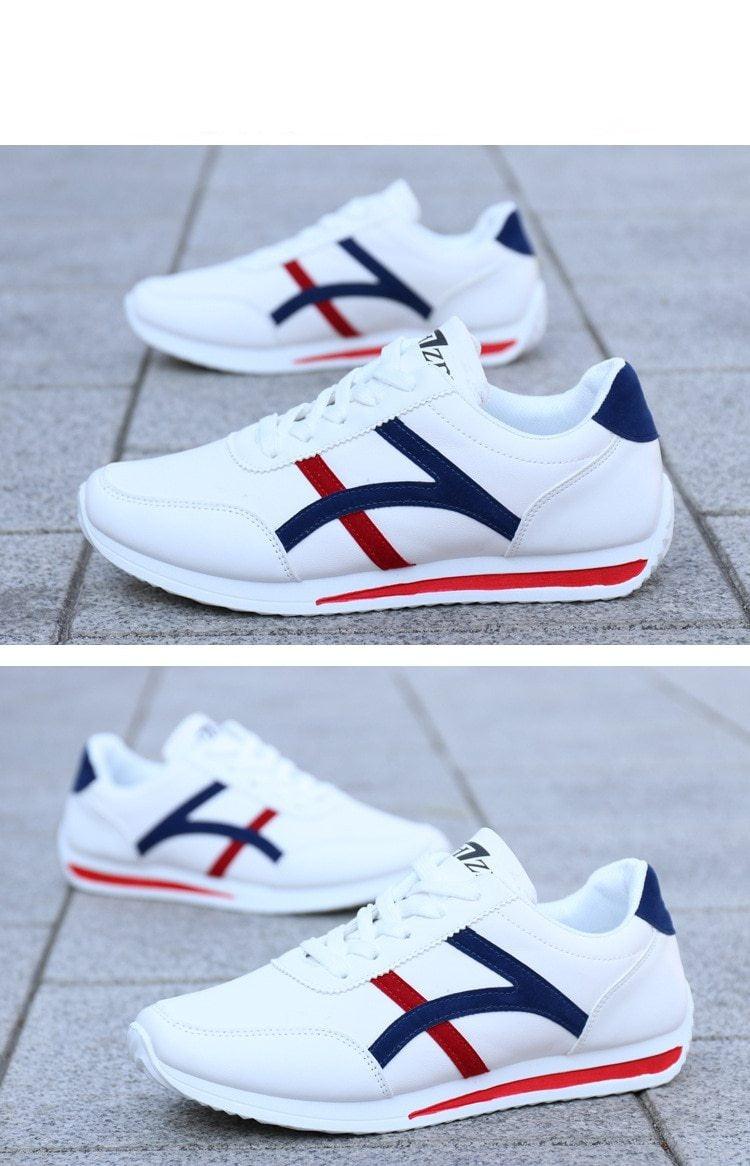 New Men's Fashion Leather Non-Slip White Casual Sports Round Toe Low-Top Comfortable Running High Quality Mens Casual Flat Footwear Classic White Mens Fashion Walking Sneakers 5