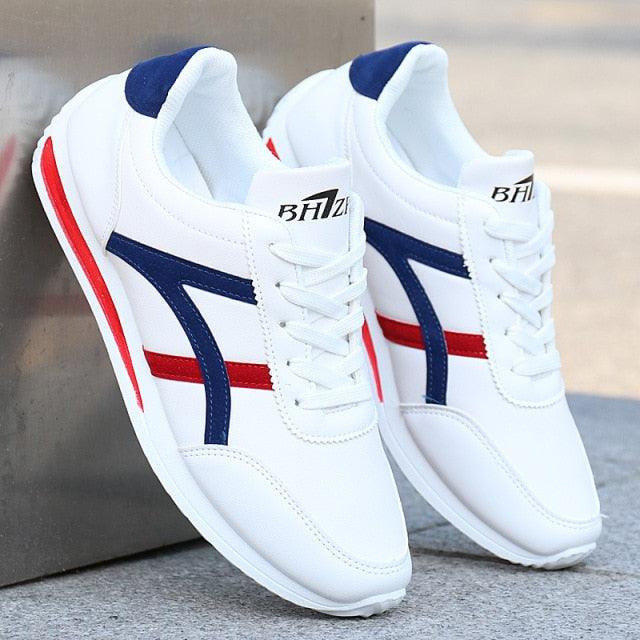 New Men's Fashion Leather Non-Slip White Casual Sports Round Toe Low-Top Comfortable Running High Quality Mens Casual Flat Footwear Classic White Mens Fashion Walking Sneakers 9
