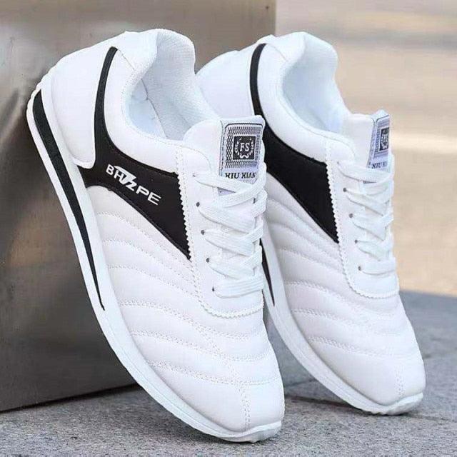 New Men's Fashion Leather Non-Slip White Casual Sports Round Toe Low-Top Comfortable Running High Quality Mens Casual Flat Footwear Classic White Mens Fashion Walking Sneakers 4