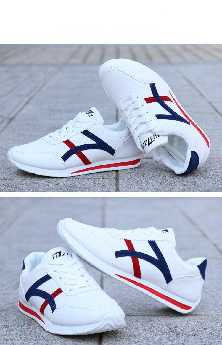 New Men's Fashion Leather Non-Slip White Casual Sports Round Toe Low-Top Comfortable Running High Quality Mens Casual Flat Footwear Classic White Mens Fashion Walking Sneakers 10