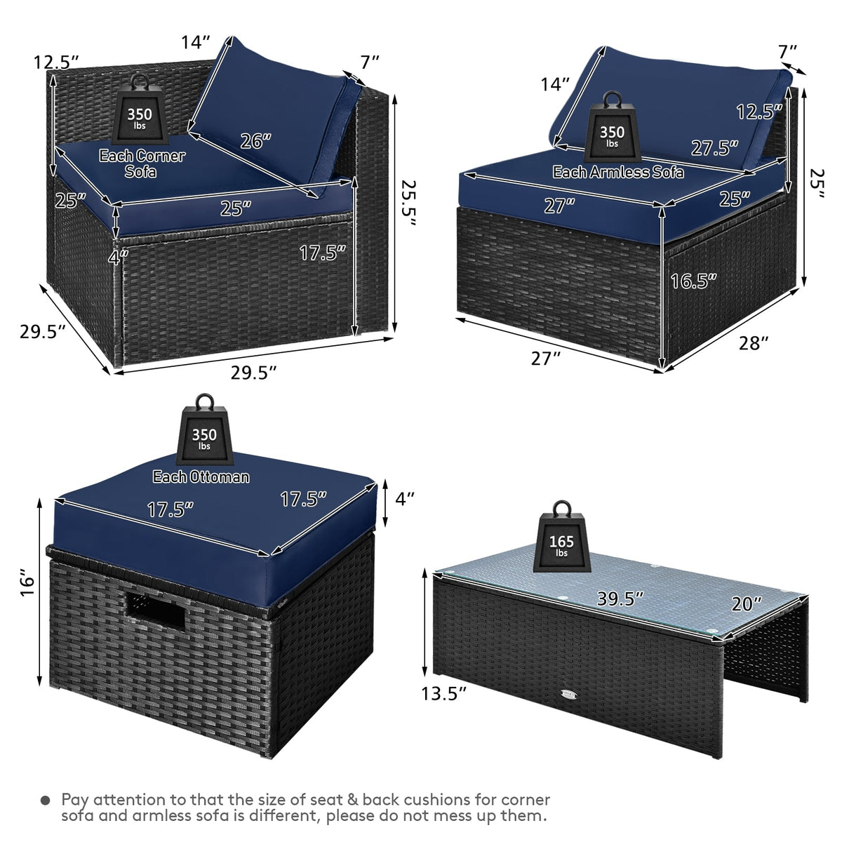 8 Pieces Patio Rattan Storage Table Furniture Set 12