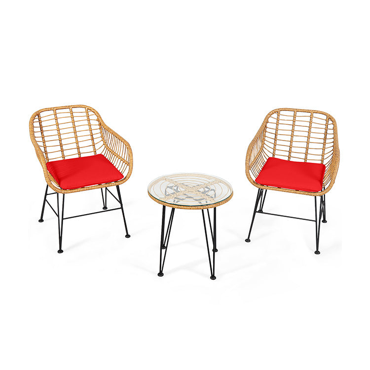 3 Pieces Rattan Furniture Set with Cushioned Chair Table 11