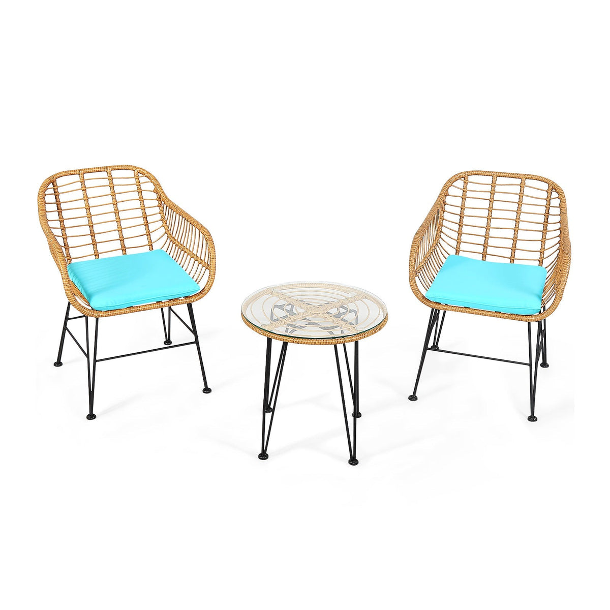 3 Pieces Rattan Furniture Set with Cushioned Chair Table 12
