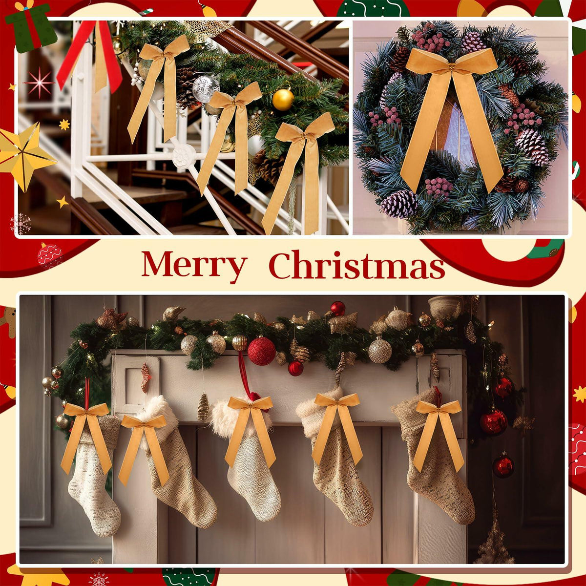 Riceshoot 30 Pcs Velvet Christmas Bow Khaki 6.3x11 Inch Rustic Decor 7