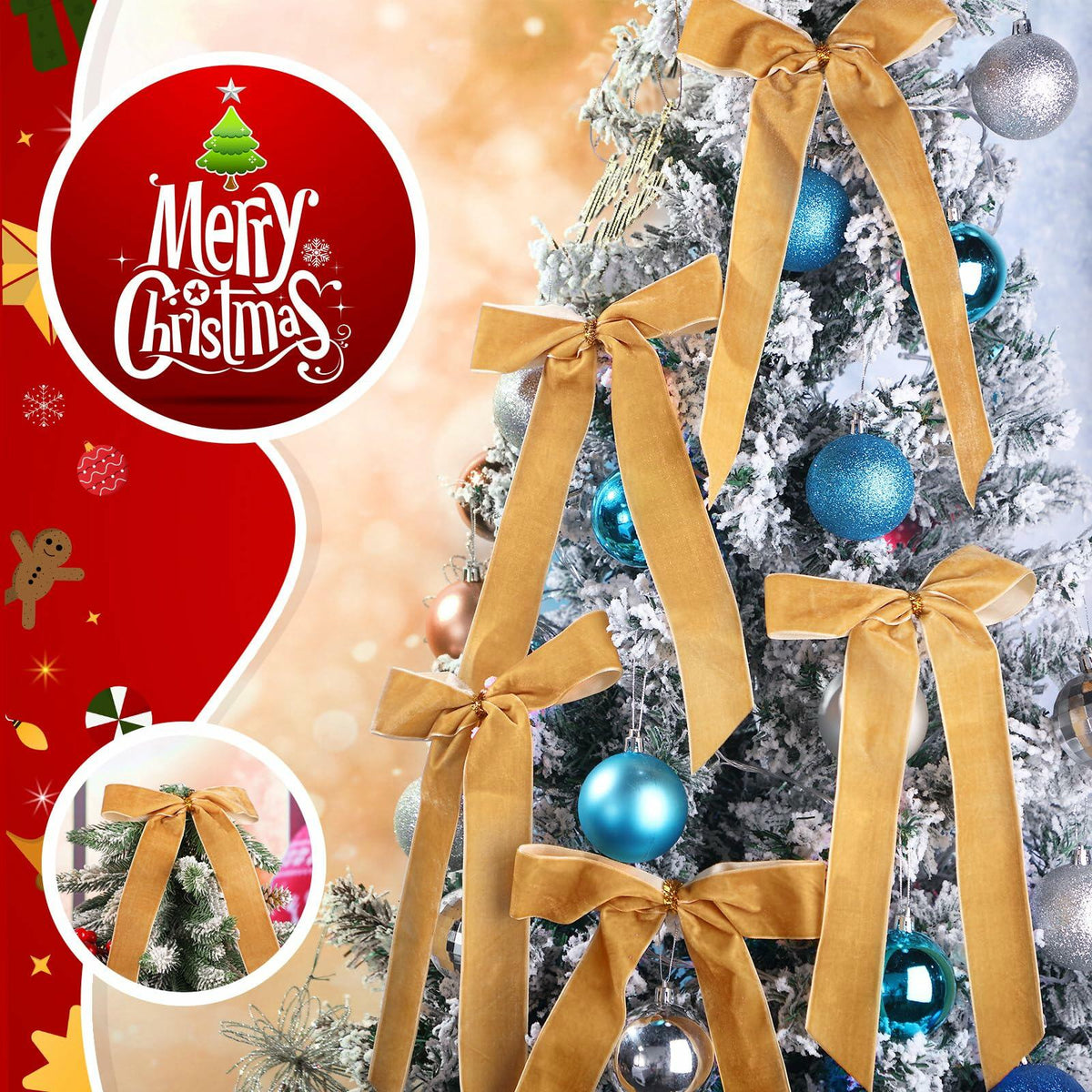 Riceshoot 30 Pcs Velvet Christmas Bow Khaki 6.3x11 Inch Rustic Decor 2
