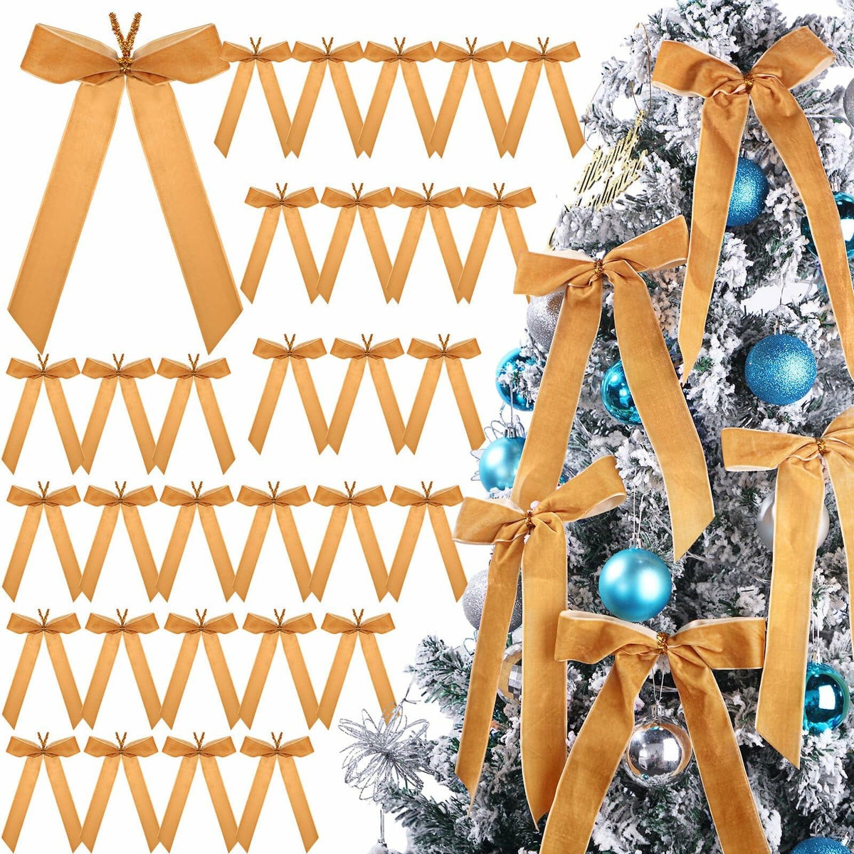 Riceshoot 30 Pcs Velvet Christmas Bow Khaki 6.3x11 Inch Rustic Decor 1