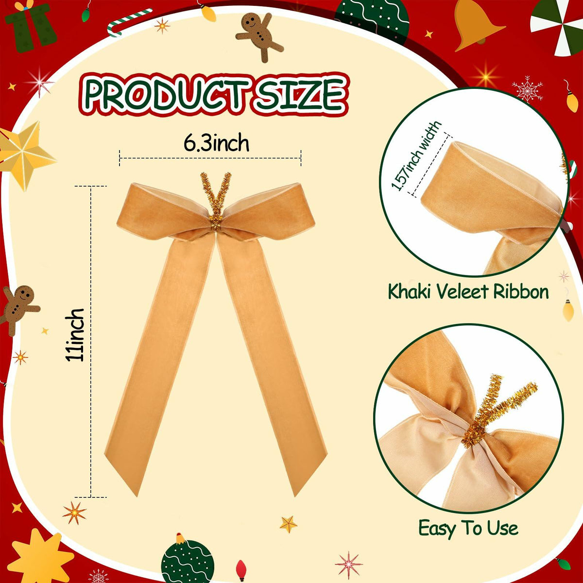 Riceshoot 30 Pcs Velvet Christmas Bow Khaki 6.3x11 Inch Rustic Decor 3