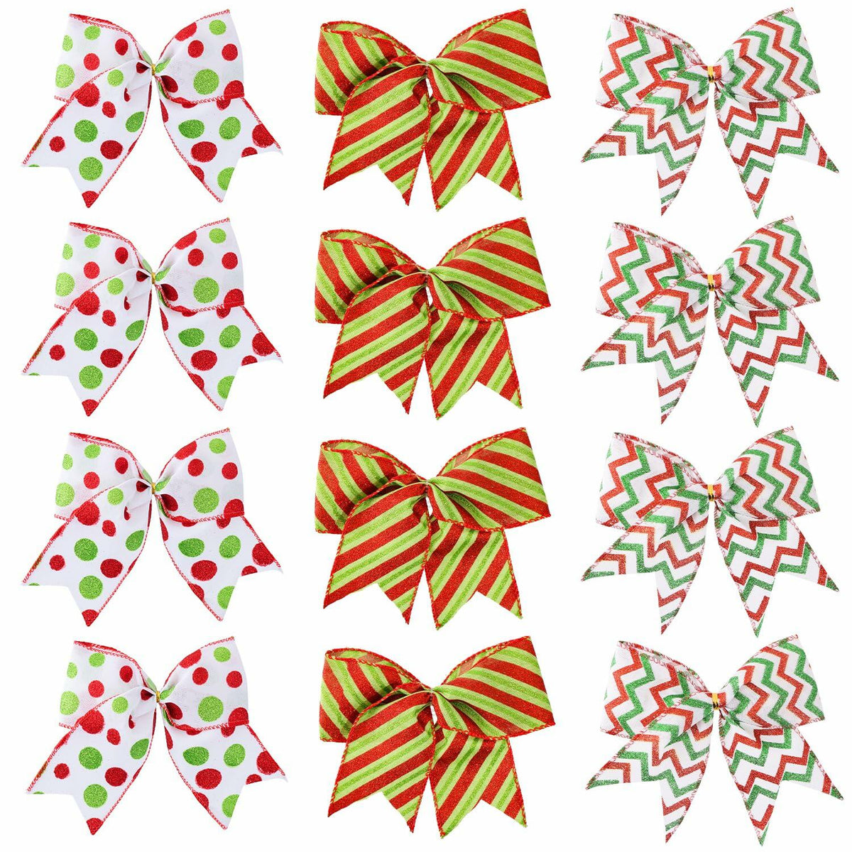 PEMIDA 12 Pcs Wave Stripe Christmas Bows 5 Inch Red Green Dots 1