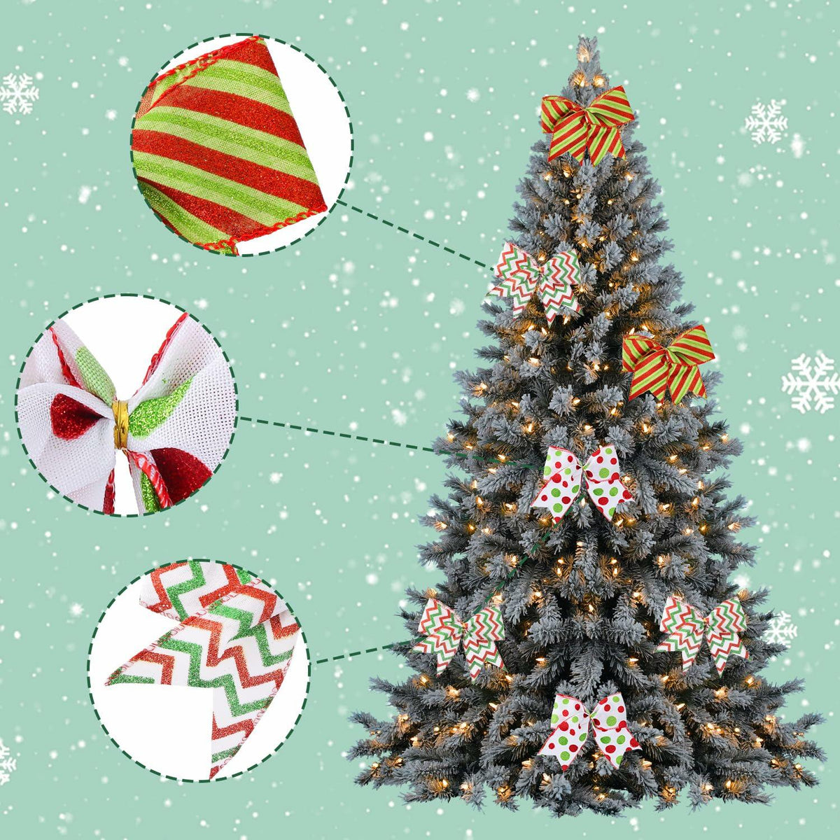 PEMIDA 12 Pcs Wave Stripe Christmas Bows 5 Inch Red Green Dots 3
