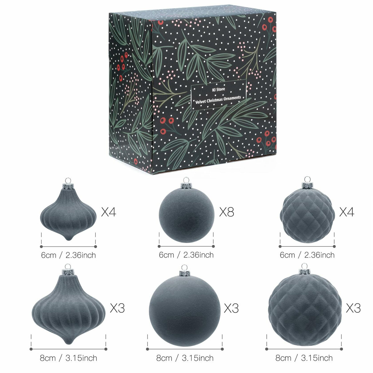 KI Store Velvet Christmas Balls Lux Gray 25pcs Flocked Xmas Tree Decor 7