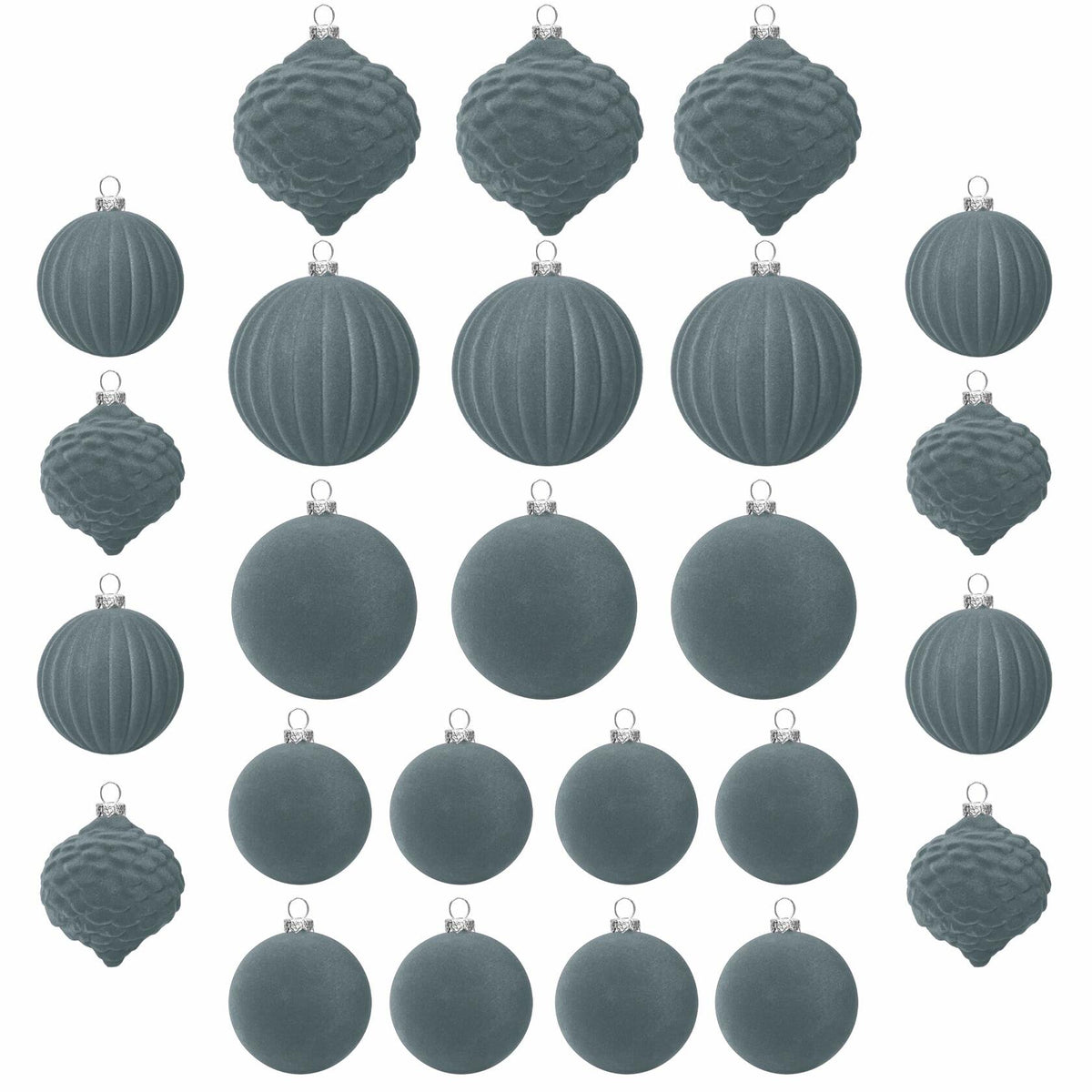 KI Store Velvet Christmas Balls Lux Gray 25pcs Flocked Xmas Tree Decor 1