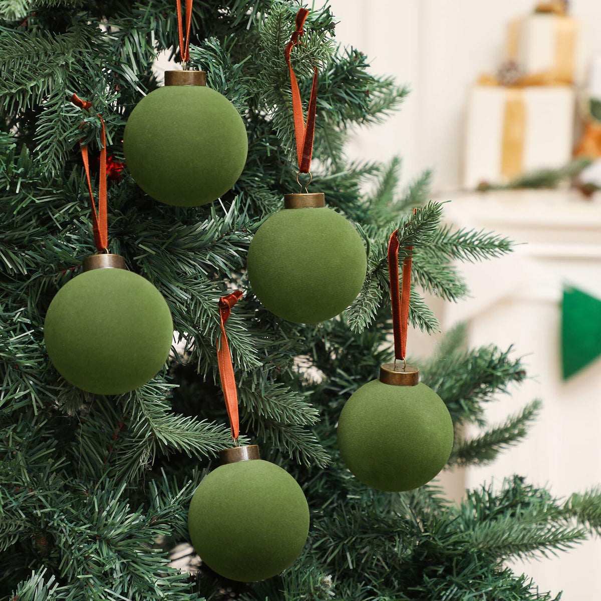 Liliful Velvet Christmas Balls Ornaments Green 3.15 Inch 15 Pcs 5