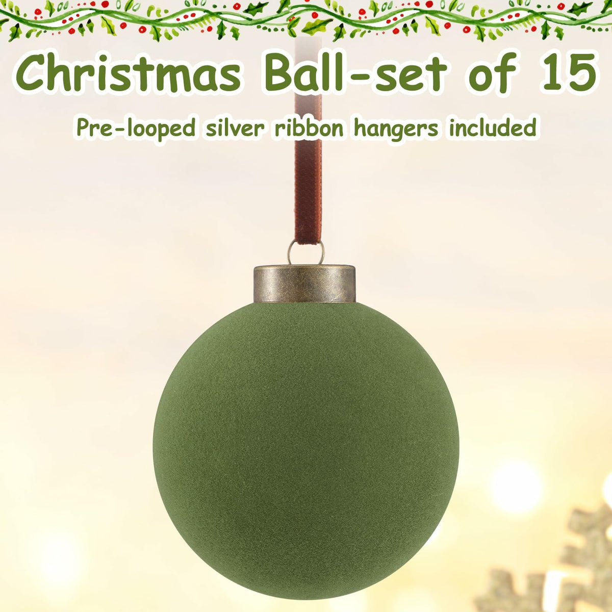 Liliful Velvet Christmas Balls Ornaments Green 3.15 Inch 15 Pcs 4
