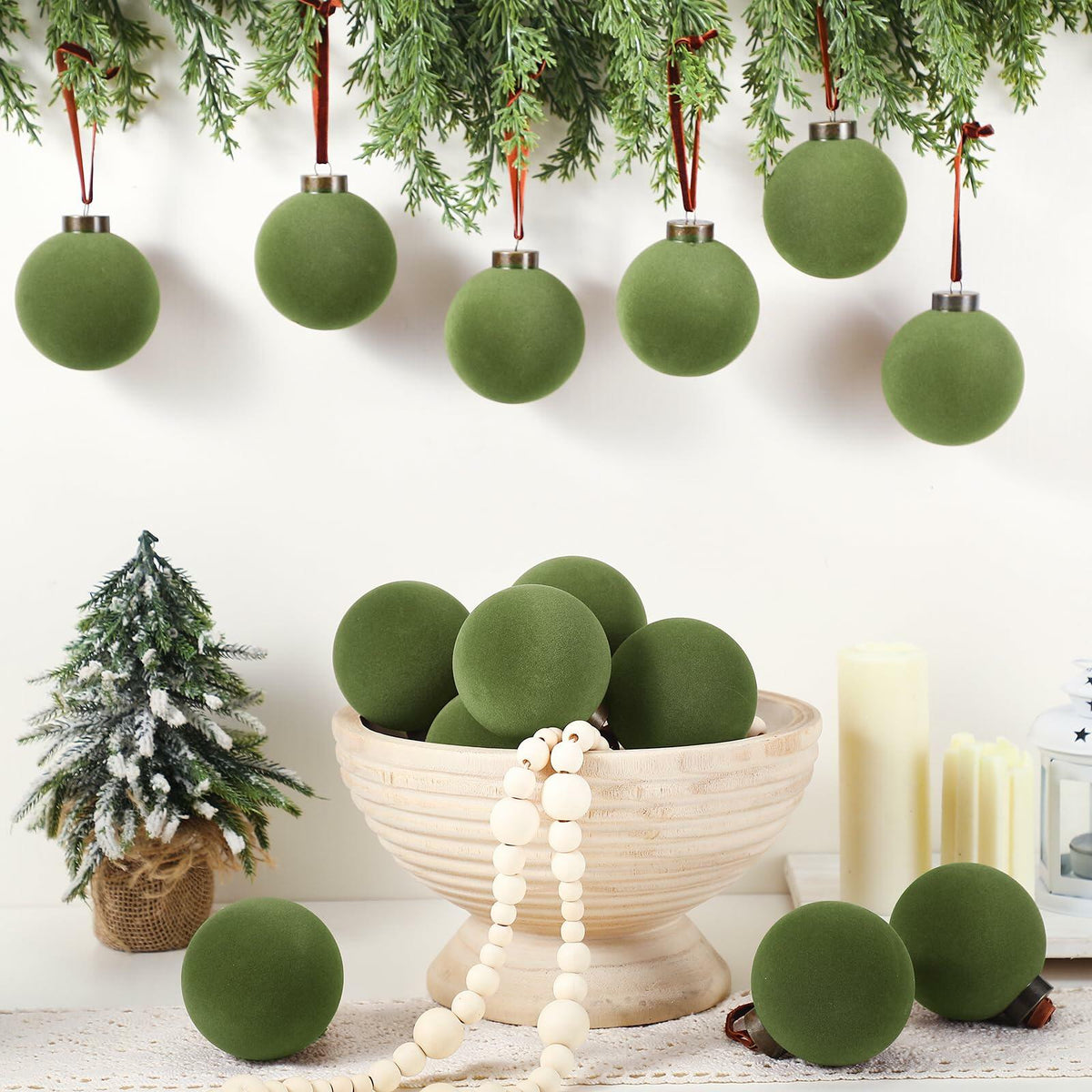 Liliful Velvet Christmas Balls Ornaments Green 3.15 Inch 15 Pcs 3