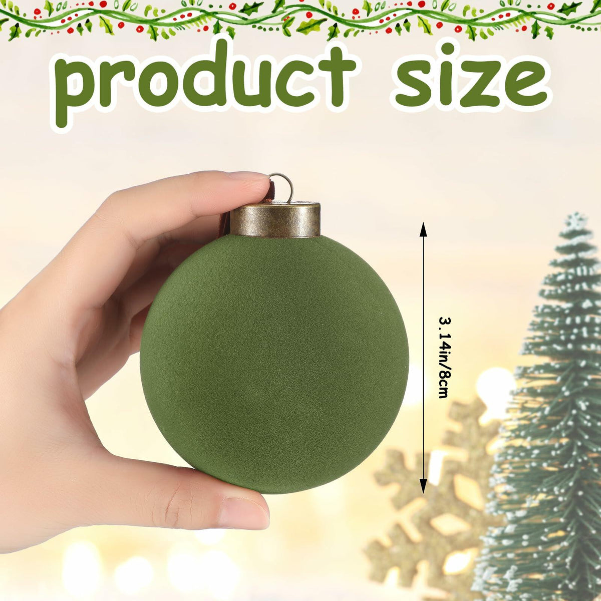Liliful Velvet Christmas Balls Ornaments Green 3.15 Inch 15 Pcs 2
