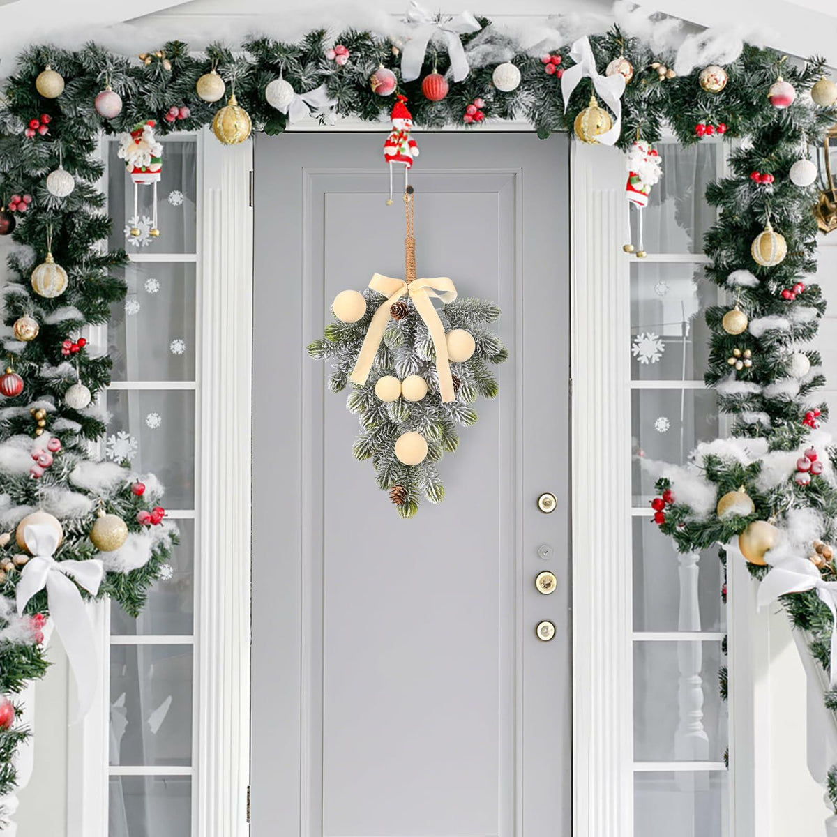 Super Holiday 2PCS Beige Velvet Bow Ball Christmas Decorations Flocked 7