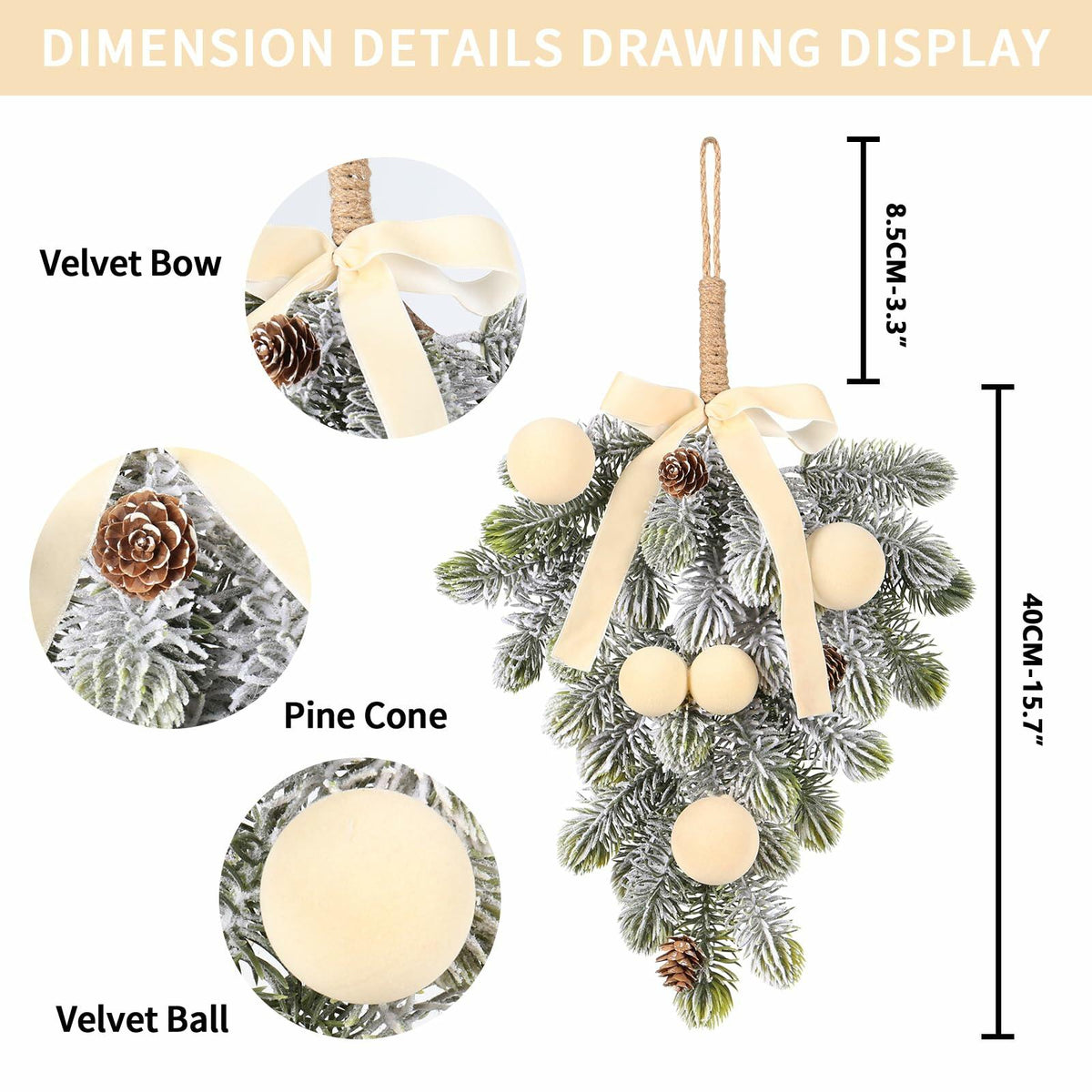 Super Holiday 2PCS Beige Velvet Bow Ball Christmas Decorations Flocked 2