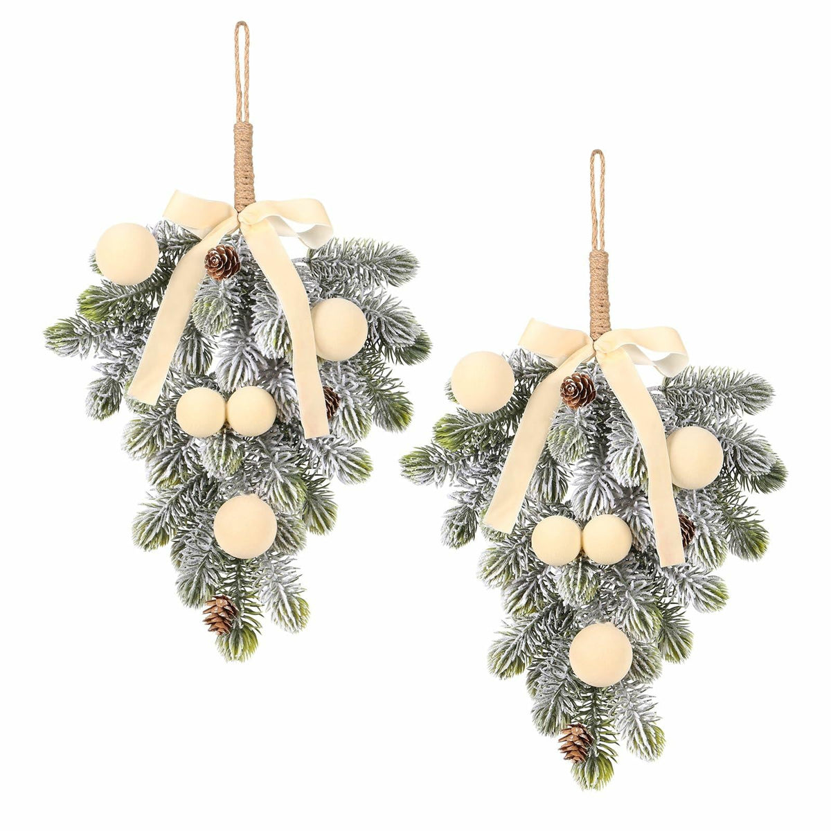 Super Holiday 2PCS Beige Velvet Bow Ball Christmas Decorations Flocked 1